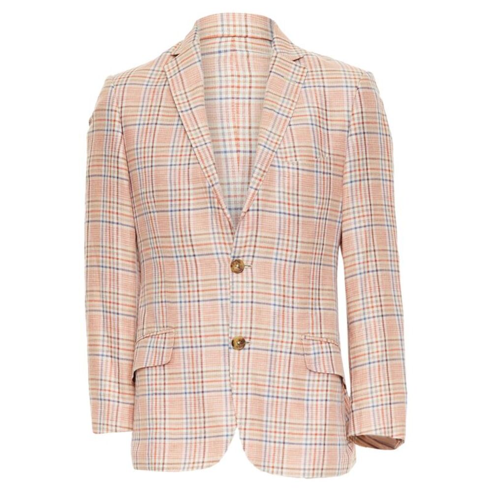 Etro Superleggera pink blue checkered linen cotton blazer